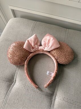 Disney Pink Rose Gold Sequin Minnie Ears Headband